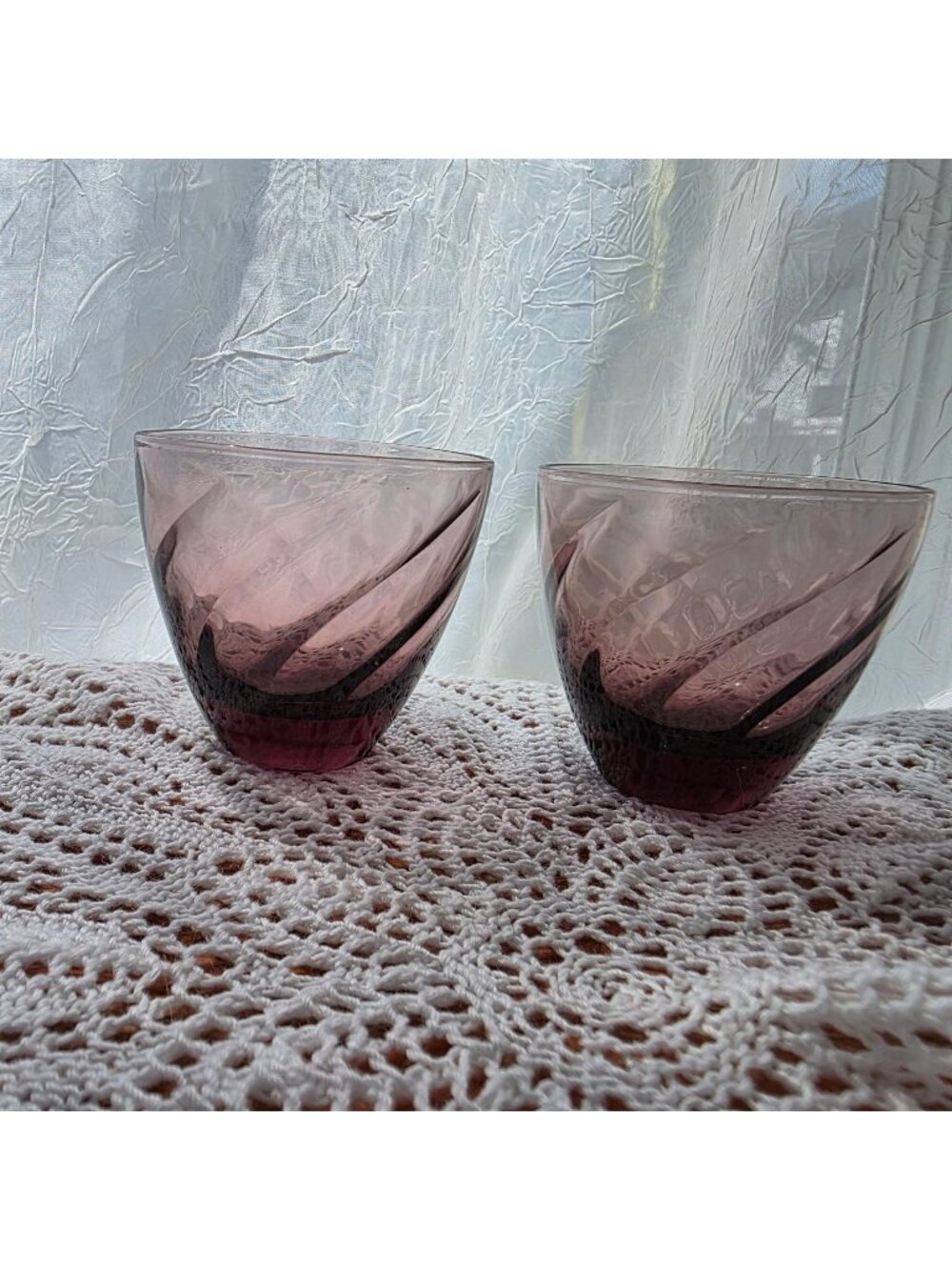 Vintage Hazel Atlas Swirl Purple Glass Tumblers 2.5" Tall Retro Drinkware